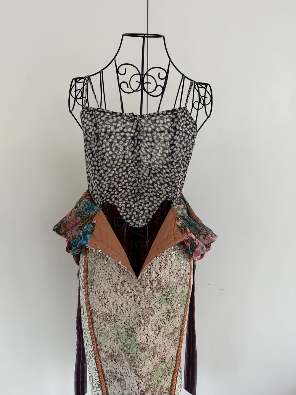 Byron Lars Floral Wrap Tie-Waist Midi Dress in Multi-Color & Multi-Texture Sz 0 - Picture 8 of 15